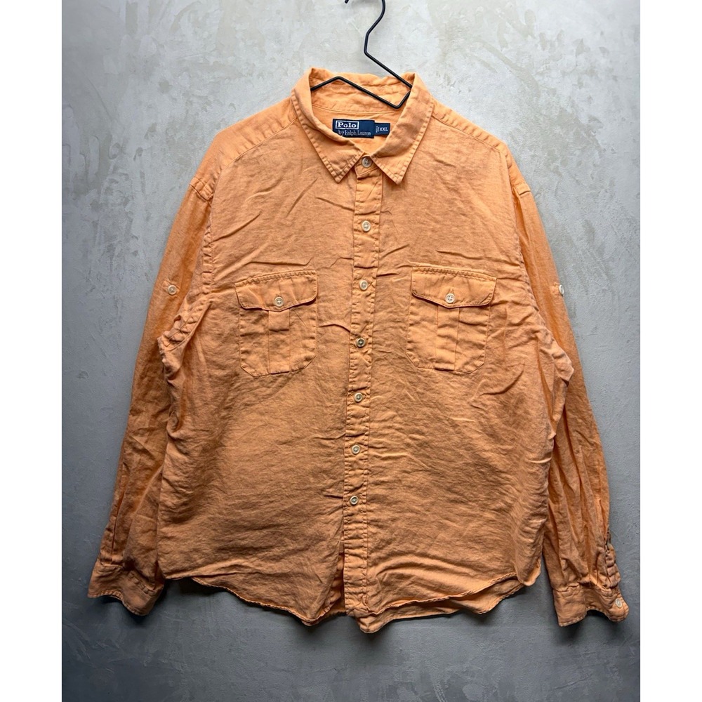 Polo Ralph Lauren Linen Shirt Mens XXL Safari Utility Long Sleeve Button Roll Up